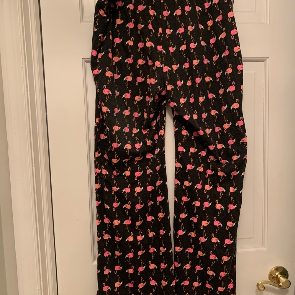 Joe Boxer  Flamingo Print Pants - Black and Pink with pull string at waist.